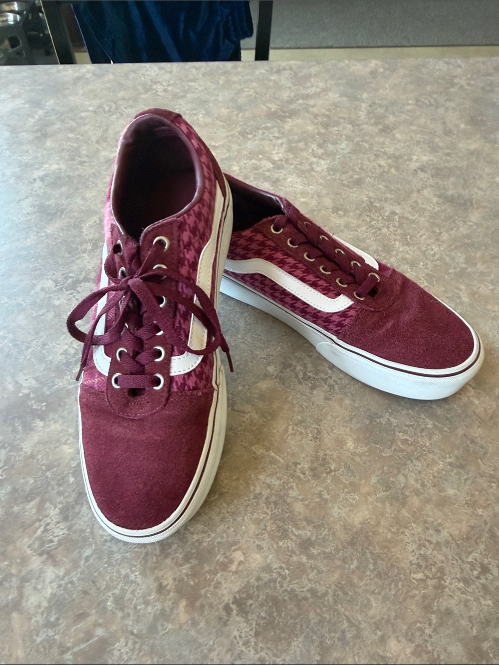 Maroon Canvas & Suede Low-Top Sneakers with White Stripe - VANS